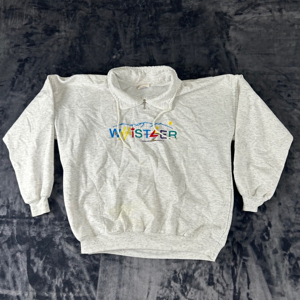 Cityscape‎ Sweatshirt Mens XL Grey Whistler Embroidered Vintage Quarter Zip